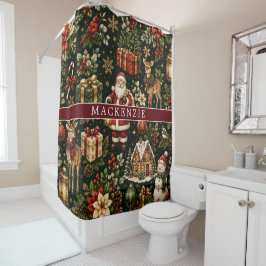 Aangepaste naam LuxeVintage Kerst HolidayPatroon Douchegordijn