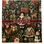 Aangepaste naam LuxeVintage Kerst HolidayPatroon Douchegordijn (Voorkant)