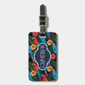 Aangepaste naam Macaw en Hibiscus Pattern Bagagelabel (Voorkant verticaal)