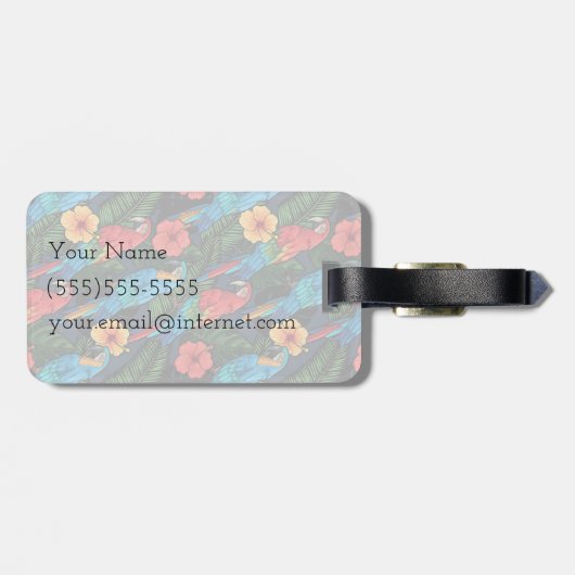 Aangepaste naam Macaw en Hibiscus Pattern Bagagelabel (Achterkant horizontaal)