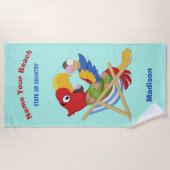 Aangepaste naam Macaw-label, tekst- en kleurenhand Strandlaken (Voorkant)