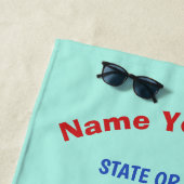 Aangepaste naam Macaw-label, tekst- en kleurenhand Strandlaken (In situ)