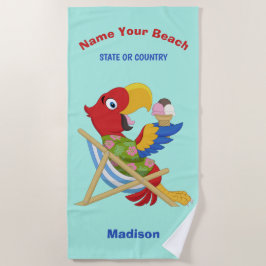 Aangepaste naam Macaw-label, tekst- en kleurenhand Strandlaken