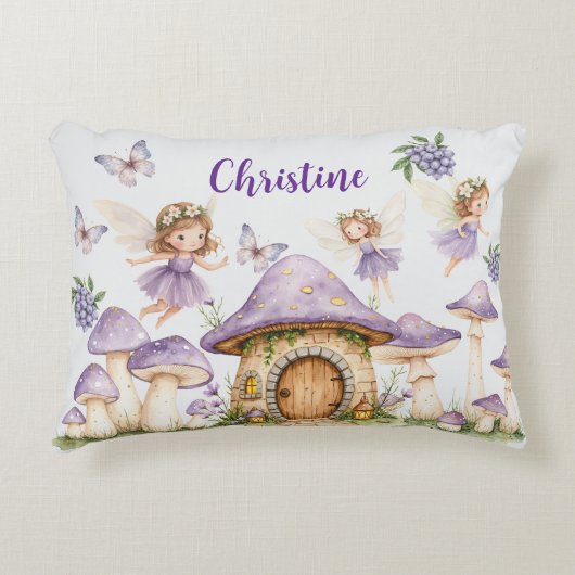 Aangepaste Naam Magic Fairies Paarse Tuin Accent Kussen (Voorkant)