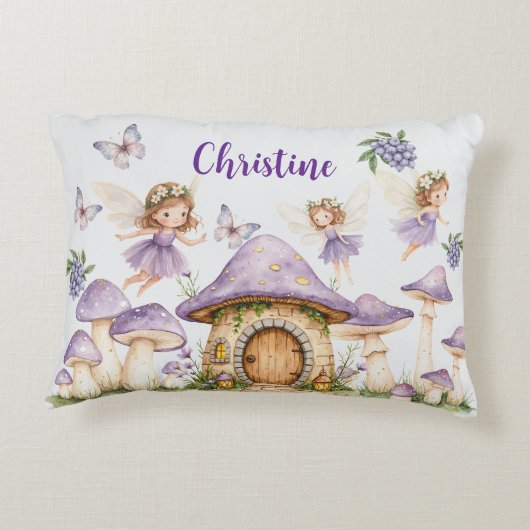 Aangepaste Naam Magic Fairies Paarse Tuin Accent Kussen (Achterkant)
