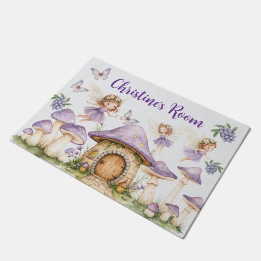 Aangepaste Naam Magic Fairies Paarse Tuin Deurmat (Schuin)