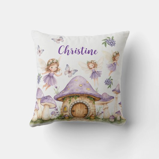 Aangepaste Naam Magic Fairies Paarse Tuin Kussen (Achterkant)