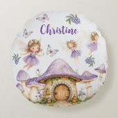 Aangepaste Naam Magic Fairies Paarse Tuin Rond Kussen (Voorkant)