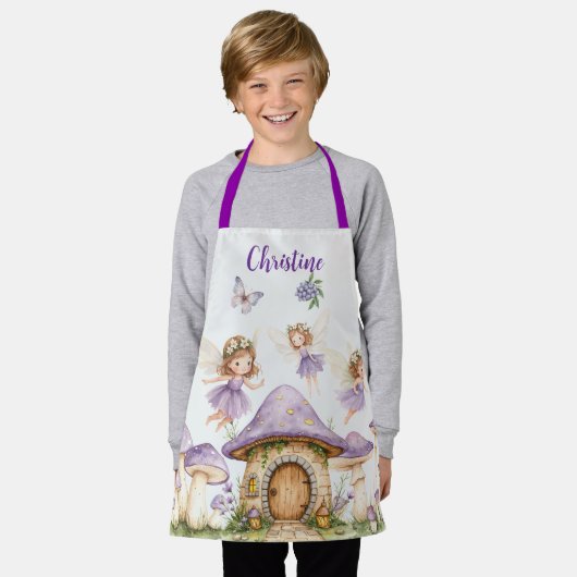 Aangepaste Naam Magic Fairies Paarse Tuin Schort (Gedragen)