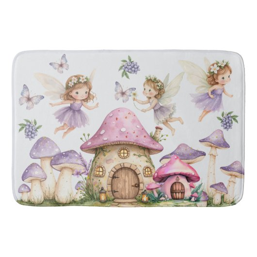 Aangepaste Naam Magic Fairies Roze Paddenstoelen Badmat (Voorkant)