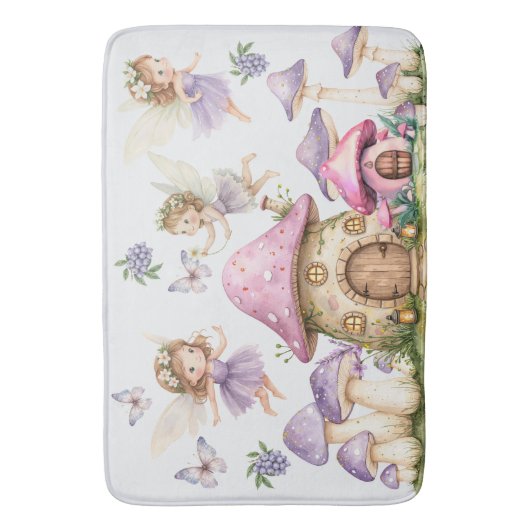 Aangepaste Naam Magic Fairies Roze Paddenstoelen Badmat (Voorkant Verticaal)