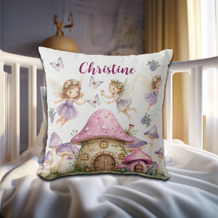 Aangepaste Naam Magic Fairies Roze Paddenstoelen Kussen