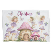 Aangepaste Naam Magic Fairies Roze Paddenstoelen Kussensloop (Voorkant)