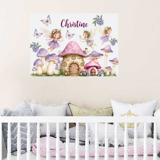 Aangepaste Naam Magic Fairies Roze Paddenstoelen Poster