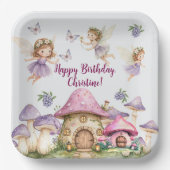 Aangepaste Naam Magic Fairies Roze Paddenstoelen V Papieren Bordje (Voorkant)