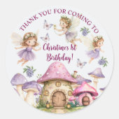 Aangepaste Naam Magic Fairies Roze Paddenstoelen V Ronde Sticker (Voorkant)
