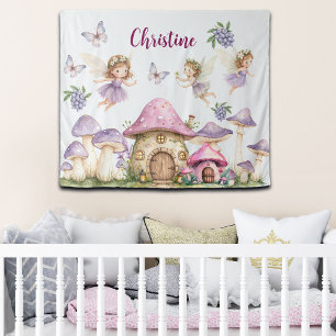 Aangepaste Naam Magic Fairies Roze Paddenstoelen Wandkleed