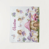 Aangepaste Naam Magic Fairies Roze Paddenstoelen Wandkleed (Voorkant)