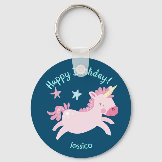 Aangepaste naam Magical Pink Unicorn Sleutelhanger (Voorkant)