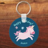 Aangepaste naam Magical Pink Unicorn Sleutelhanger (Voorkant)