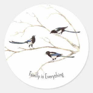 Aangepaste naam Magpie Bird Family is alles Ronde Sticker