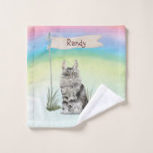 Aangepaste naam Maine Coon Cat Pet Bad Handdoek (Wasdoekje)
