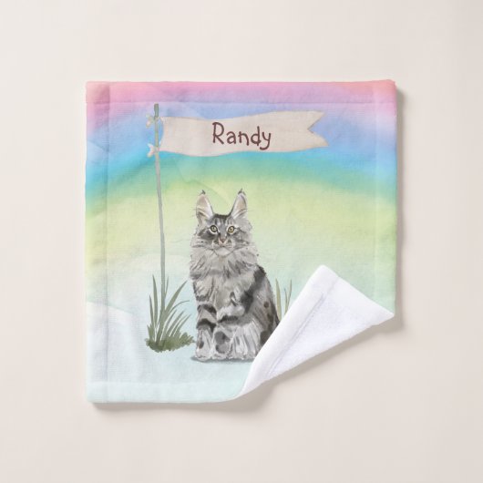 Aangepaste naam Maine Coon Cat Pet Bad Handdoek (Wasdoekje)