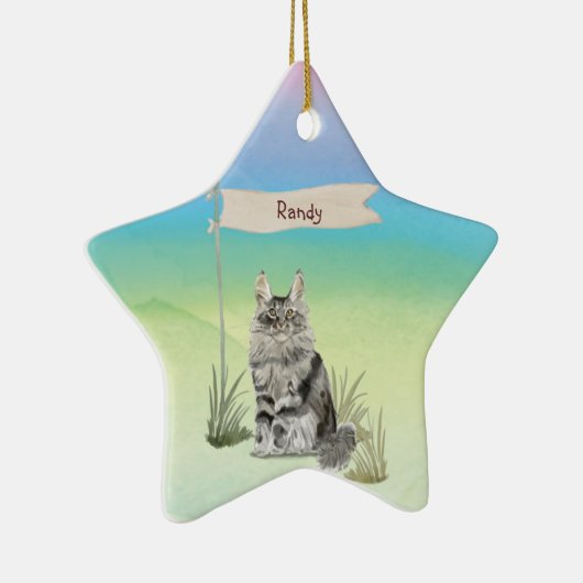 Aangepaste naam Maine Coon Cat Pet Keramisch Ornament (Rechts)
