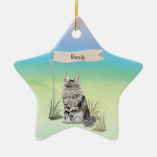 Aangepaste naam Maine Coon Cat Pet Keramisch Ornament