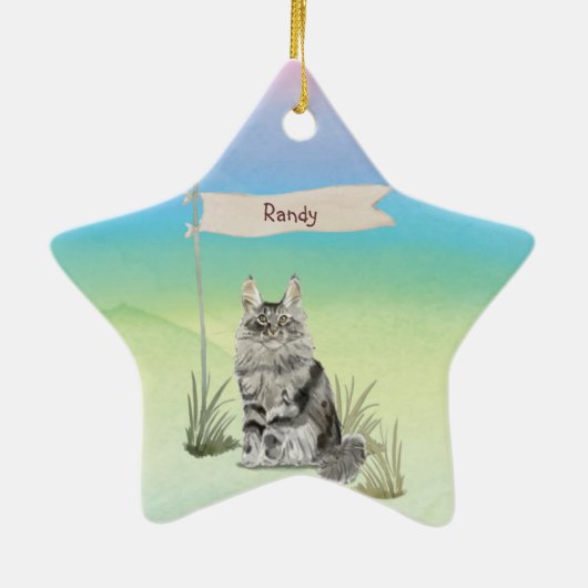 Aangepaste naam Maine Coon Cat Pet Keramisch Ornament (Achterkant)