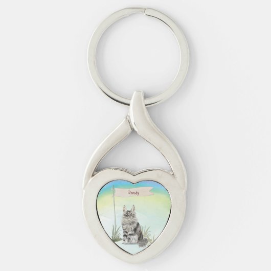 Aangepaste naam Maine Coon Cat Pet Sleutelhanger (Voorkant)