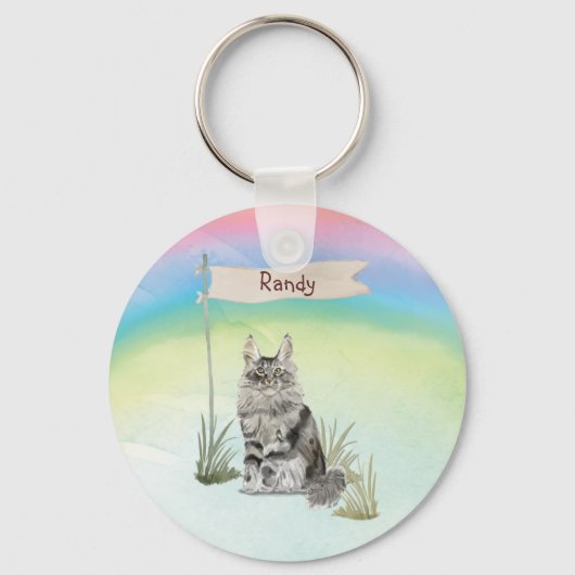 Aangepaste naam Maine Coon Cat Pet Sleutelhanger (Voorkant)