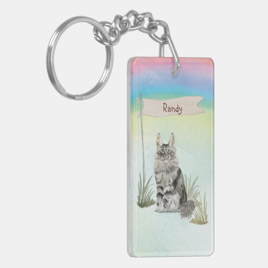 Aangepaste naam Maine Coon Cat Pet Sleutelhanger (Voorkant Links)