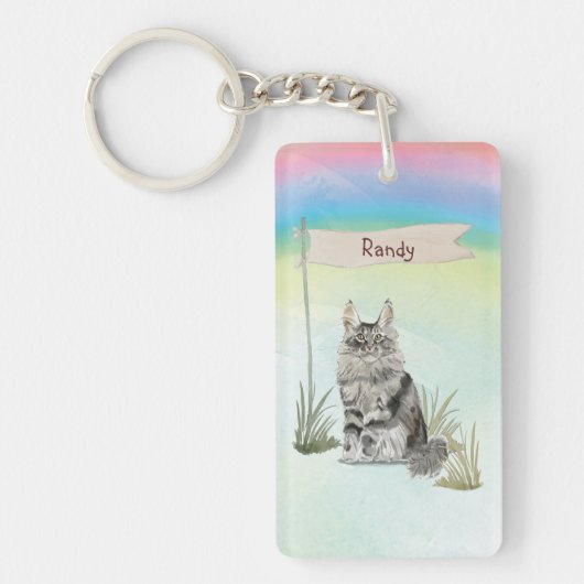 Aangepaste naam Maine Coon Cat Pet Sleutelhanger (Voorkant)
