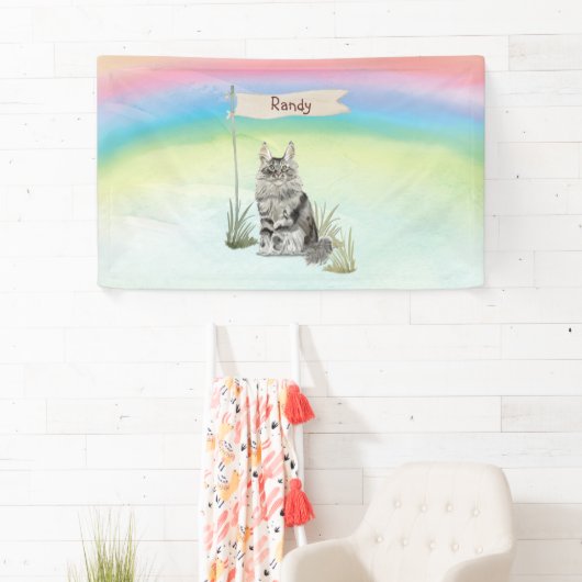 Aangepaste naam Maine Coon Cat Pet Spandoek (Insitu)