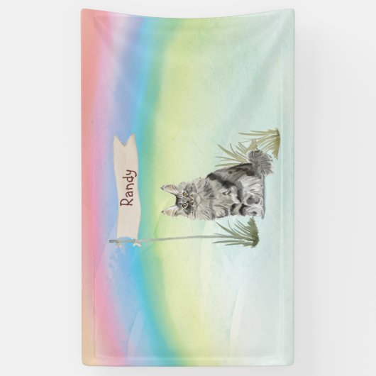 Aangepaste naam Maine Coon Cat Pet Spandoek (Verticaal)