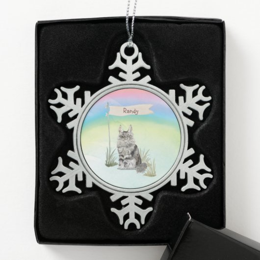 Aangepaste naam Maine Coon Cat Pet Tin Sneeuwvlok Ornament (Kistje)
