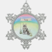 Aangepaste naam Maine Coon Cat Pet Tin Sneeuwvlok Ornament (Voorkant)