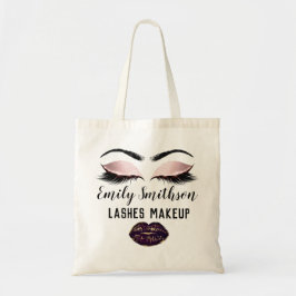 Aangepaste naam Makeup Artist Kiss Eyelashes Roos  Tote Bag