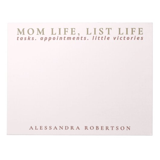 Aangepaste Naam Mam Lijst Leven Pastel Roze Minima Notitieblok (Voorkant)