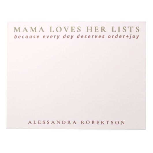 Aangepaste naam Mama List Lover Minimalist Pastel  Notitieblok (Voorkant)