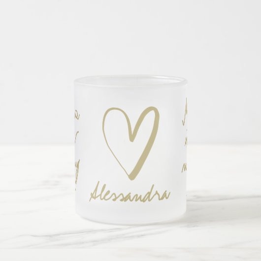 Aangepaste Naam Mama Matcha Thee Goud Script Hart Matglas Koffiemok (Center)