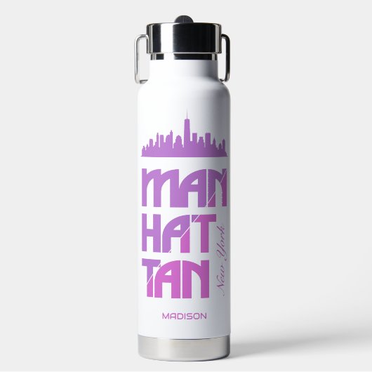 Aangepaste naam Manhattan New York Waterfles (Voorkant)