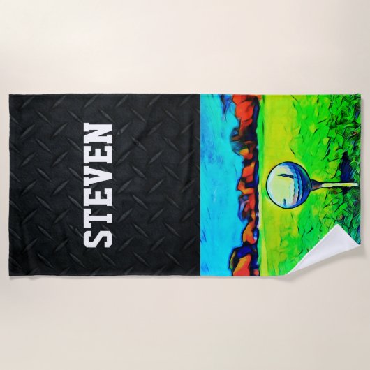 Aangepaste naam Mannen Golf Ball Hobby Cool Strandlaken (Voorkant)
