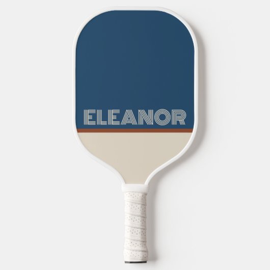 Aangepaste Naam Marine & Beige Retro Line Letterty Pickleball Paddle (Voorkant)