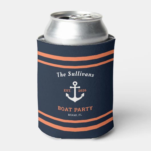 Aangepaste naam marine oranje anker boot feest her blikjeskoeler (Blikje Voorkant)