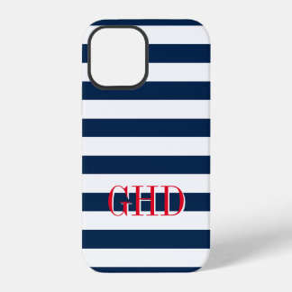 Aangepaste naam marineblauw en witte nautische str iPhone 12 hoesje