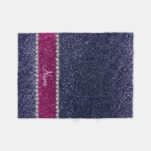 Aangepaste naam marineblauw glitter roze streep fleece deken (Voorkant (Horizontaal))