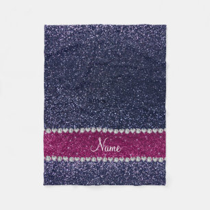 Aangepaste naam marineblauw glitter roze streep fleece deken