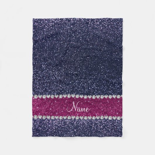 Aangepaste naam marineblauw glitter roze streep fleece deken (Voorkant)